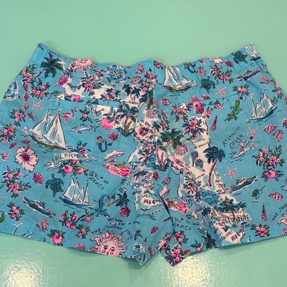 Lilly Pulitzer Lilo Linen Shorts in the Amalfi Blue Lilly's Roadtrip print - Picture 7 of 7
